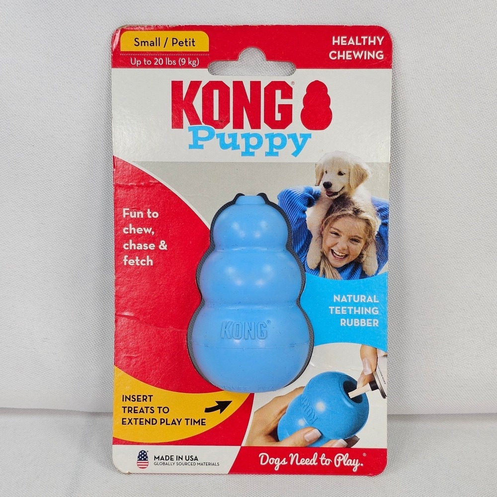 KONG Puppy Dog Toy Blue Small Natural Teething Rubber KP3BL Up to 20 lbs